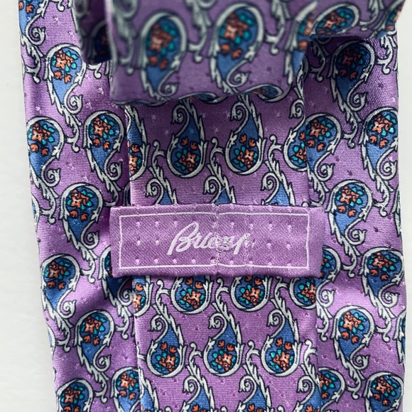 BRIONI Italian Silk Tie Paisley Lilac Blue